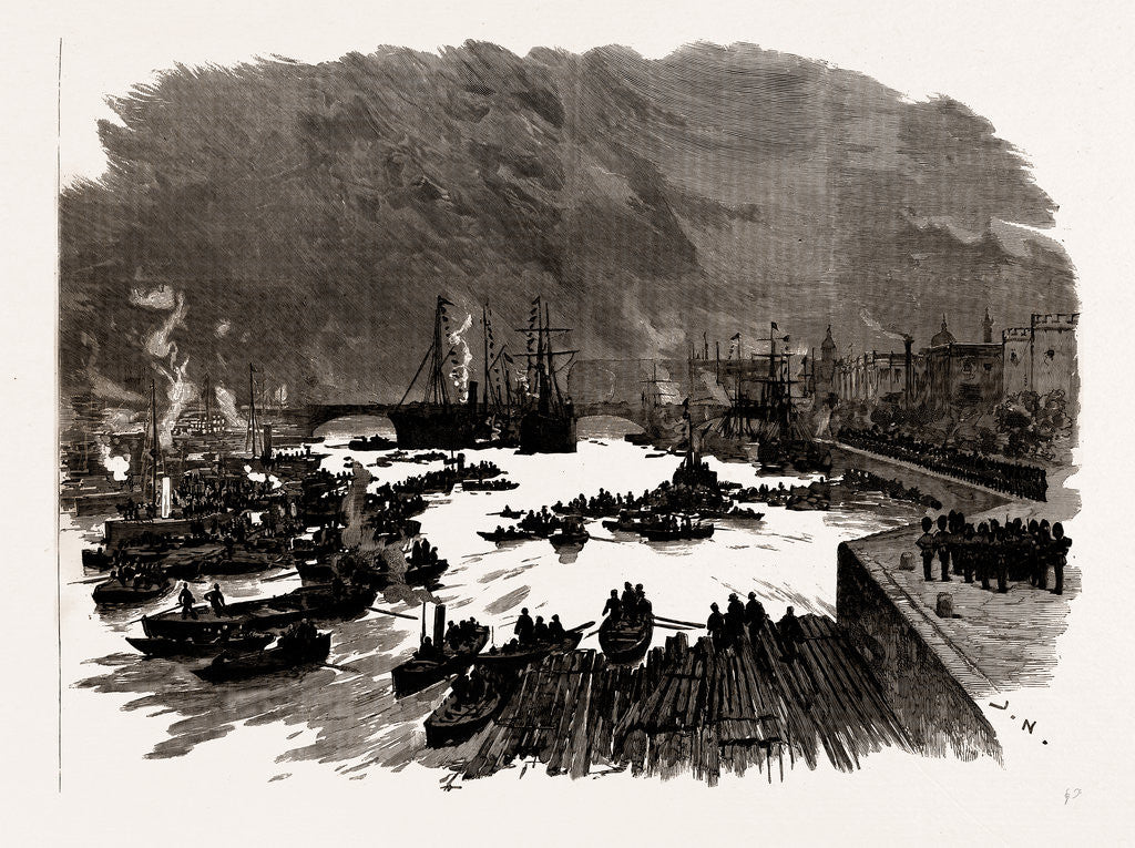 Detail of The Laying Of The Memorial Stone Of The New Tower Bridge By The Prince Of Wales: The Scene On The Thames, London, UK, 1886 by Anonymous