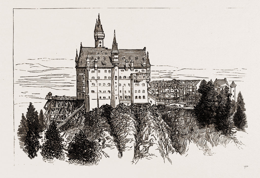 Detail of The Unfinished Castle Of Neuschwanstein, Hohenschwangau, Germany, 1886 by Anonymous