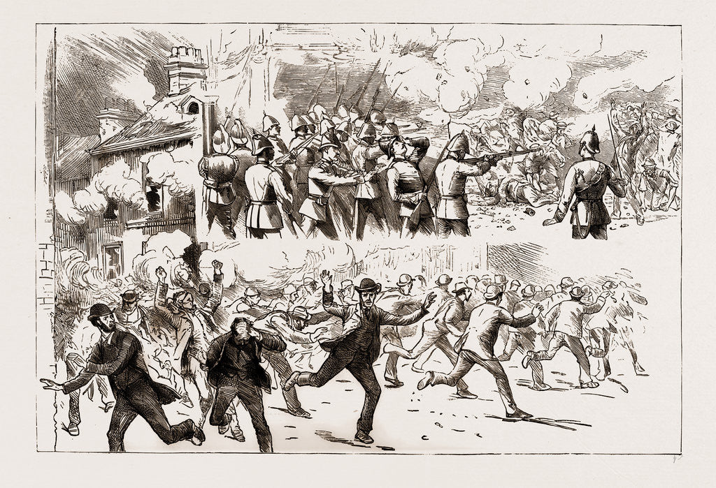 Detail of Rioting In Belfast, A Street Corner, 1886; Burning Of M'closkey's Public House In York Street by Anonymous