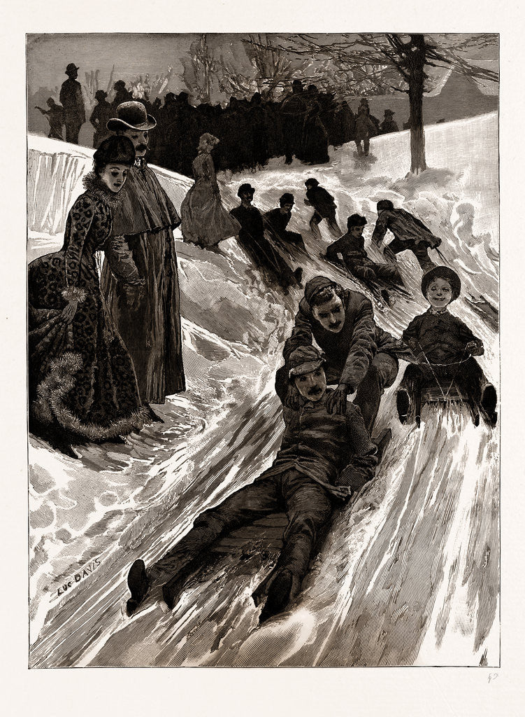 Detail of Tobogganing In The Vale Of Health, Hampstead, London, UK, 1886 by Anonymous