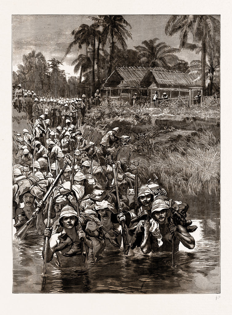 Detail of With The Tonghoo Field Force, Burma: Somersetshire Light Infantry Crossing The Twsa River, 1886 by Anonymous