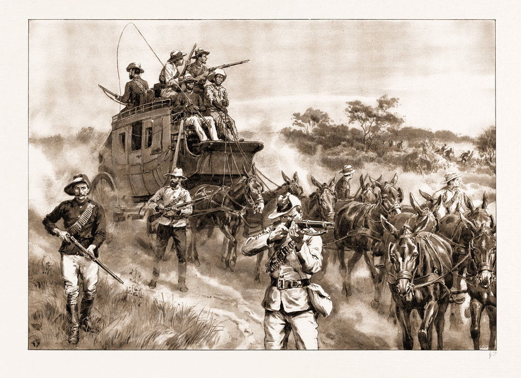 Detail of Heroic Deeds In The Matabele War: Defending The Mail Coach From A Body Of Kafirs On The Salisbury Road, Zimbabwe, 1897 by Anonymous