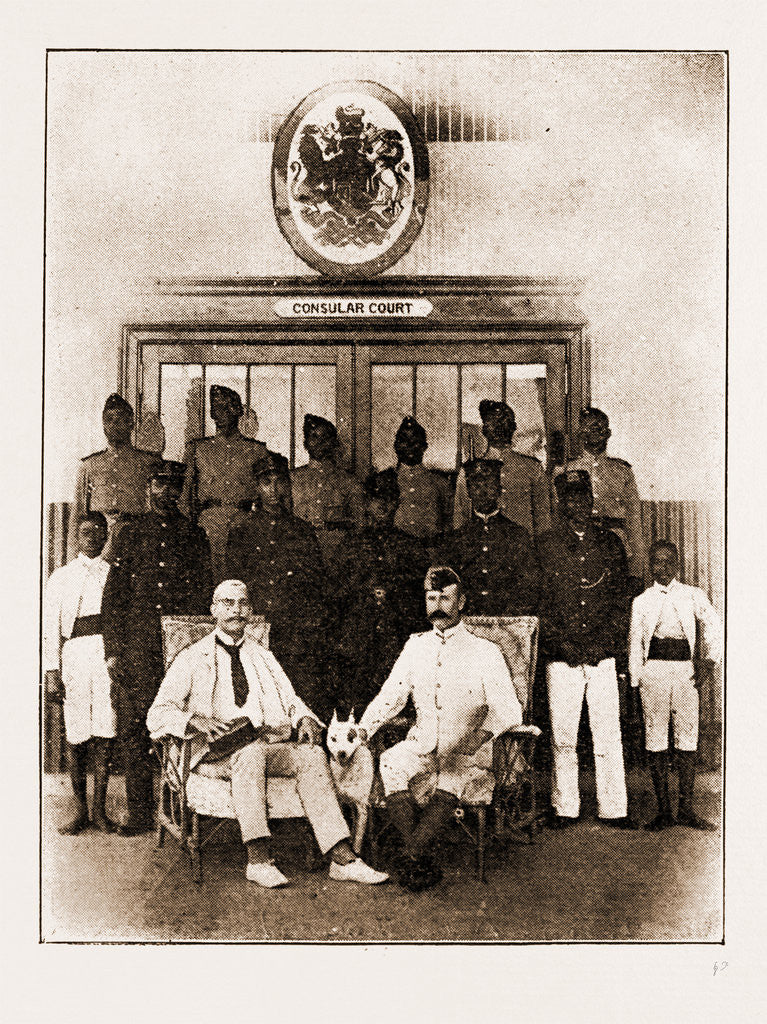 Detail of Vice-consul Major Crawford, The Medical Officer, Customs And Officials. The Consular Court At Brenin, 1897 by Anonymous