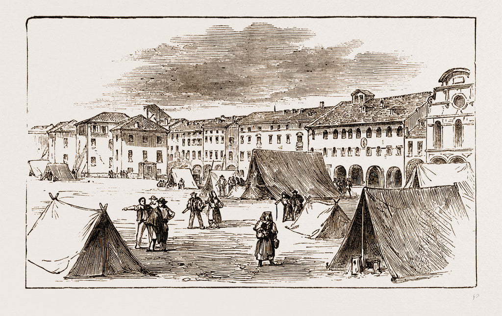 Detail of Belluno - The Piazza Campitelli : The Inhabitants Taking Refuge In Tents, Earthquake In Italy 1873 by Anonymous