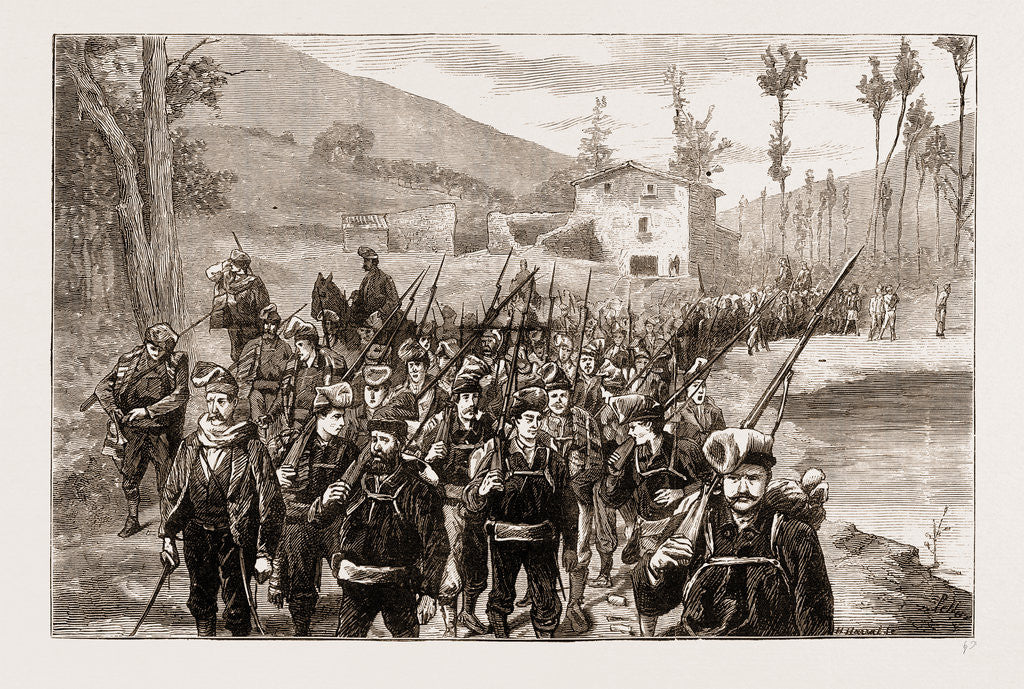 Detail of Republican Volunteers In Pursuit Of Carlists In The Catalonian Mountain, Spain 1873 by Anonymous