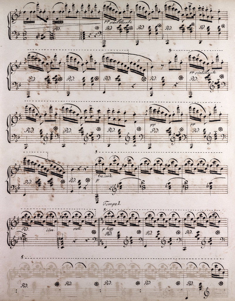 Detail of Handwritten sheet music, scintillante, tempo 1 by Anonymous