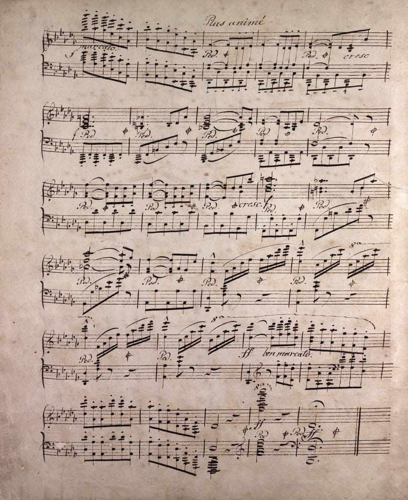 Detail of Handwritten sheet music, plus anime, ben marcato by Anonymous