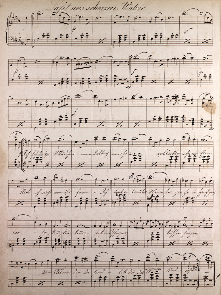 Detail of Last uns scherzen walzer, handwritten sheet music by Anonymous