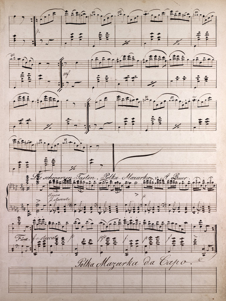 Detail of Handwritten sheet music, Polka Mazurka from A. Baur, Polka Mazurka da Capo by Anonymous
