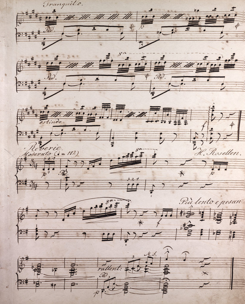 Detail of Henri Rosellen, handwritten sheet music by Anonymous