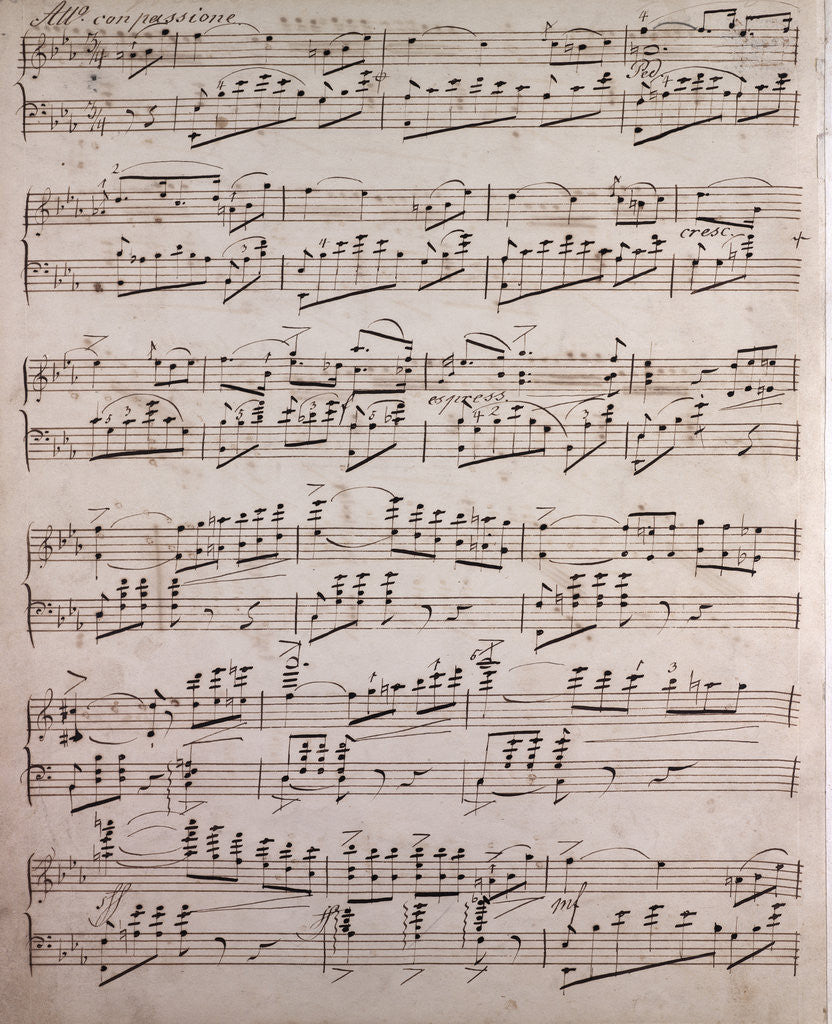 Detail of Handwritten sheet music, con passione by Anonymous