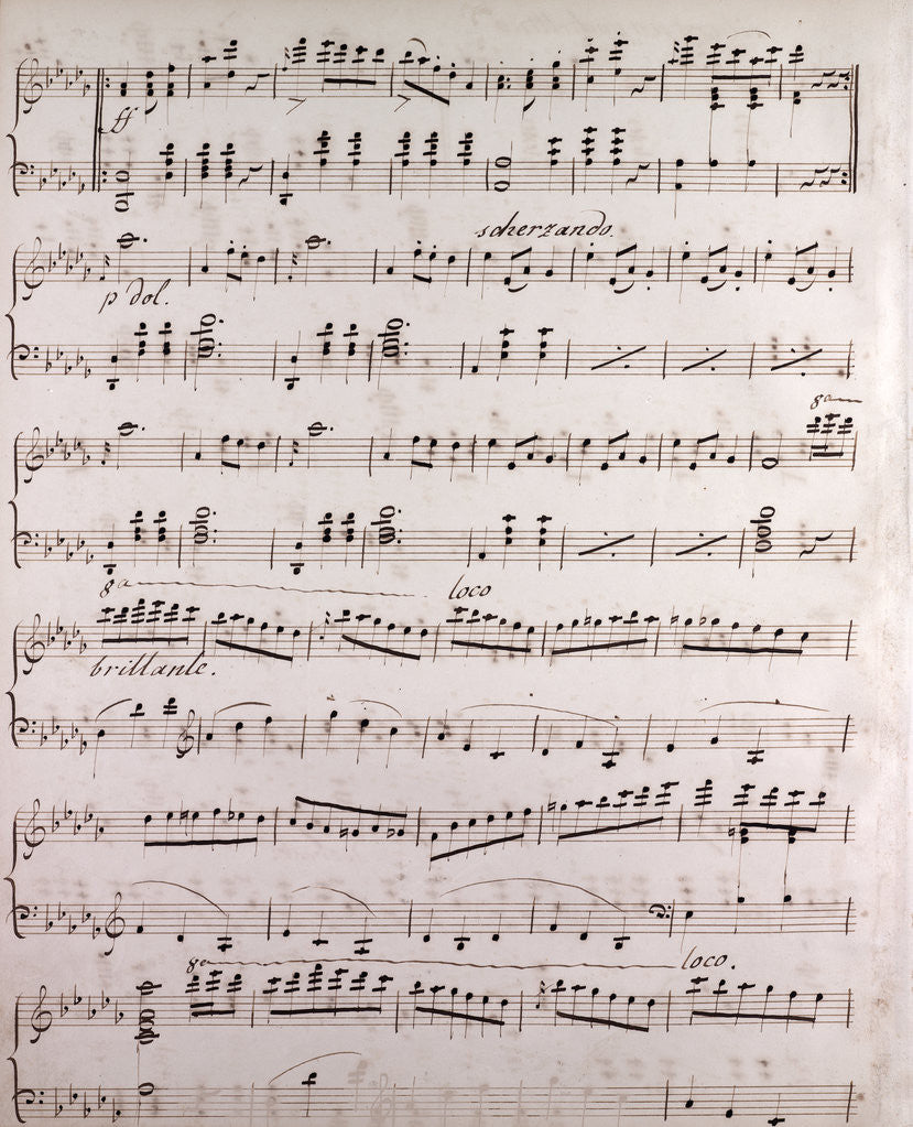 Detail of Handwritten sheet music, scherzando, brillant by Anonymous