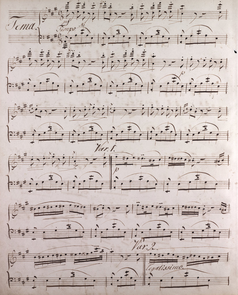 Detail of Handwritten sheet music, tema, tempo by Anonymous