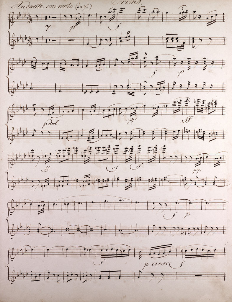 Detail of Handwritten sheet music, andante con moto by Anonymous