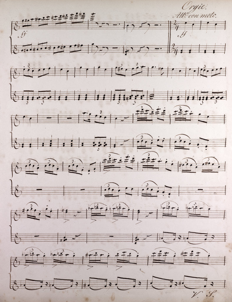 Detail of Handwritten sheet music, allegro con moto by Anonymous