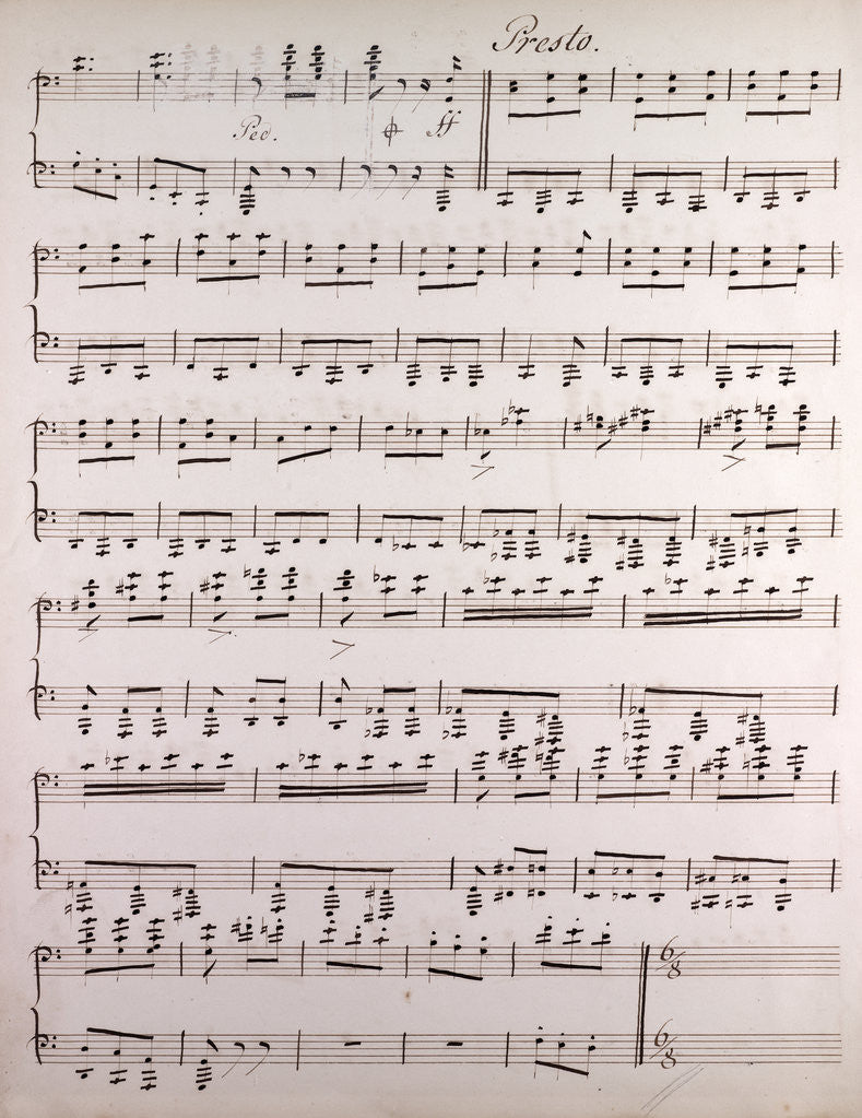 Detail of Handwritten sheet music, presto by Anonymous