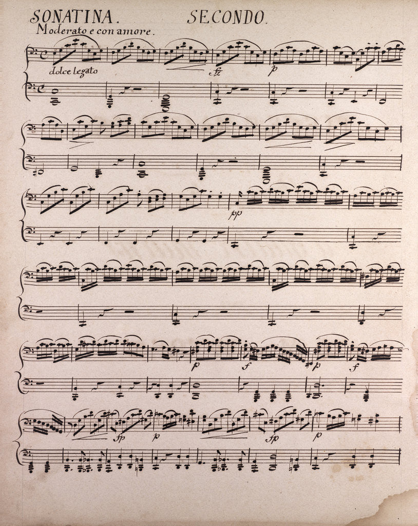 Detail of Handwritten sheet music, sonatina seconda, moderato e con amore, dolce legato by Anonymous