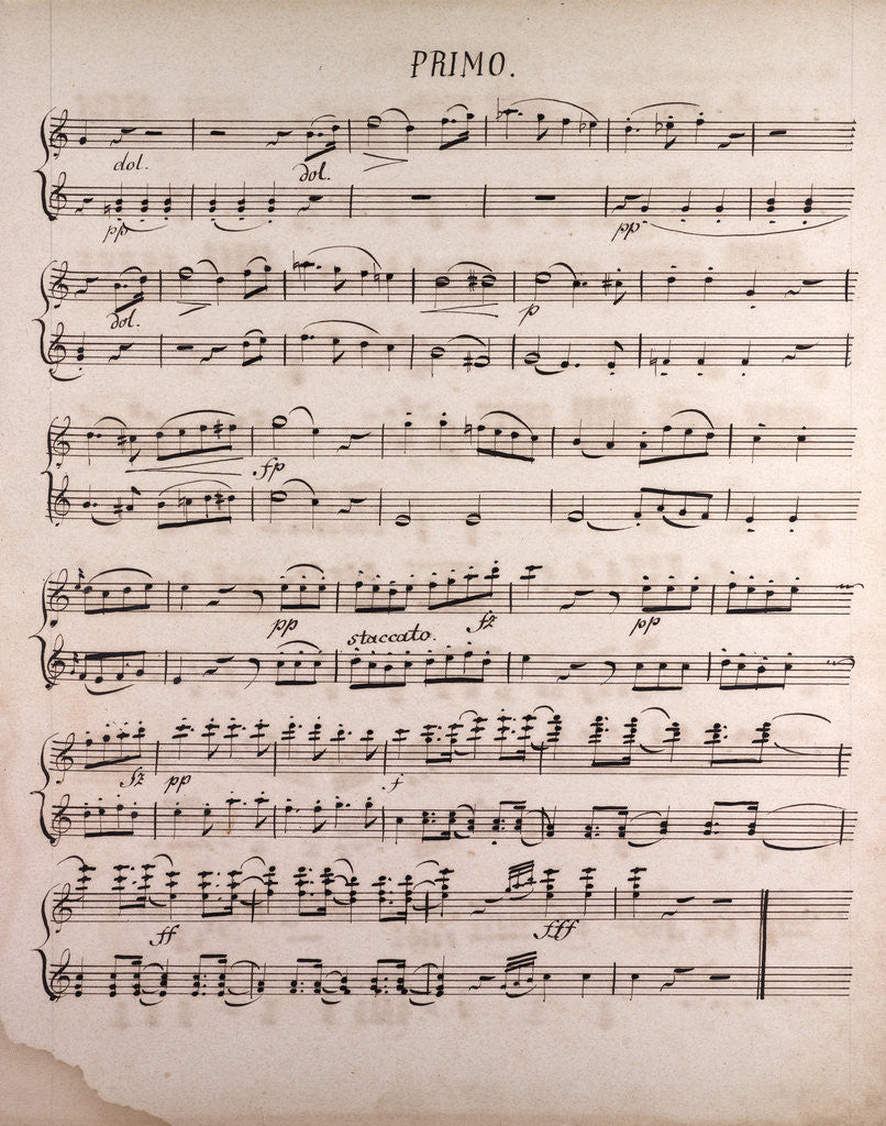 Detail of Handwritten sheet music, primo by Anonymous