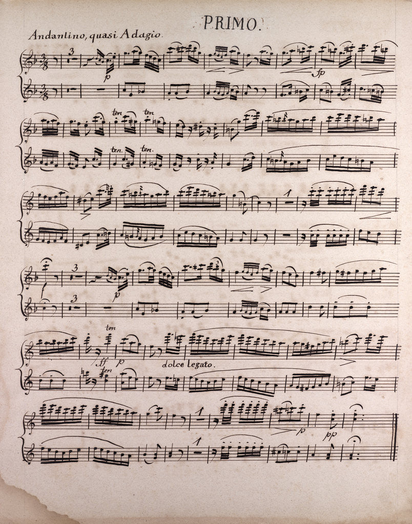 Detail of Handwritten sheet music, andantino quasi adagio by Anonymous