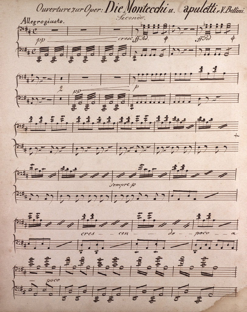 Detail of Ouverture of the Opera Die Montecchi and apuletti from Bellini, handwritten sheet music by Anonymous