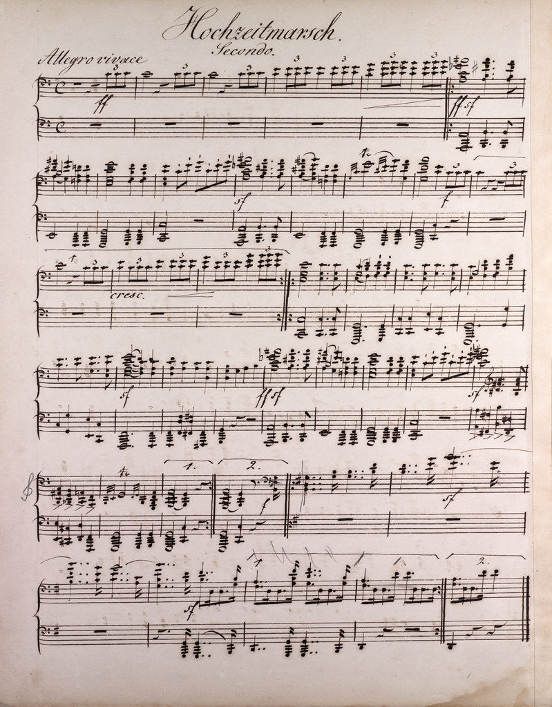 Detail of Handwritten sheet music, Hochzeitmarsch, allegro vivace by Anonymous