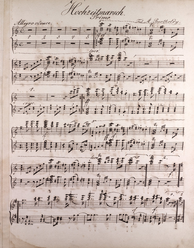 Detail of Handwritten sheet music, Hochzeitmarsch, allegro vivace by Anonymous