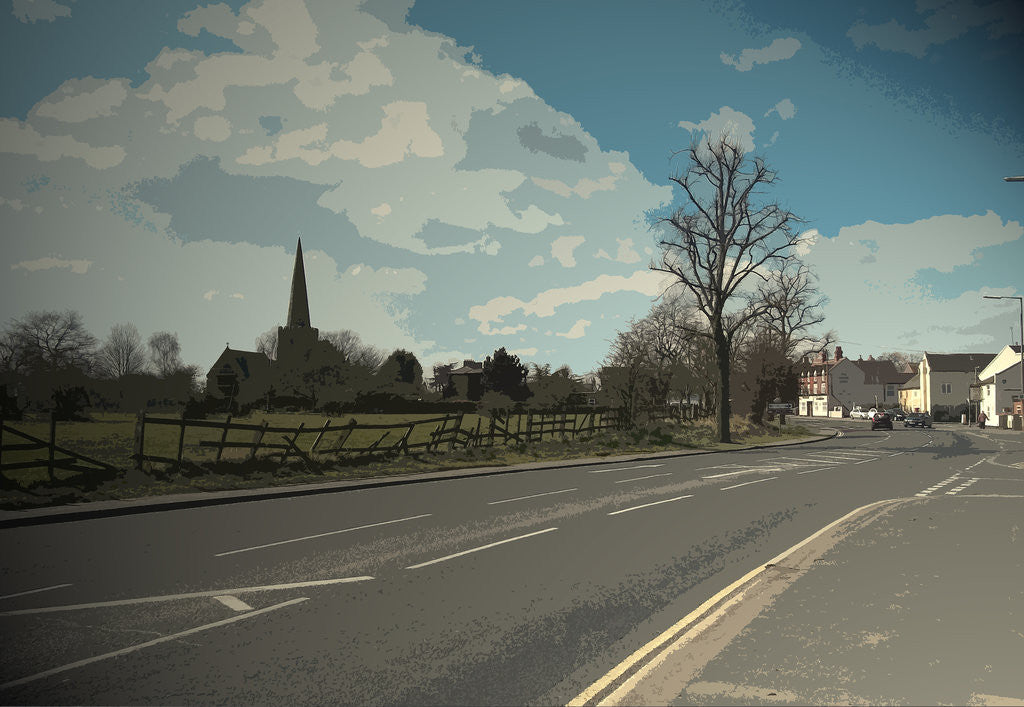 Detail of Church and Main Road in Sawley by Sarah Smith
