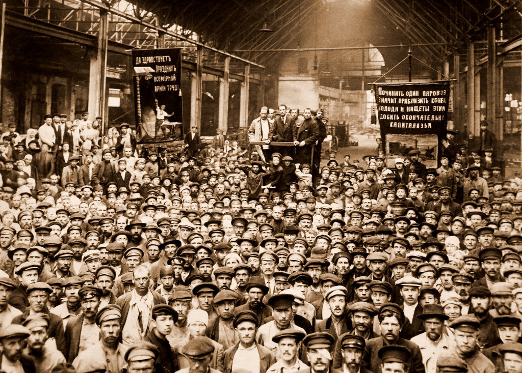 Detail of Putilov Plant, Petrograd, Saint Petersburg, meeting of workers, July 1920 by Anonymous