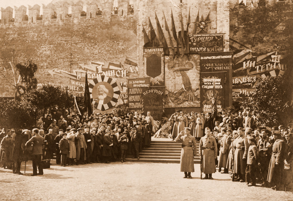 Detail of Lenin with comrades at a May Day rally in Red Square, May 1919, Moscow Russia by Anonymous