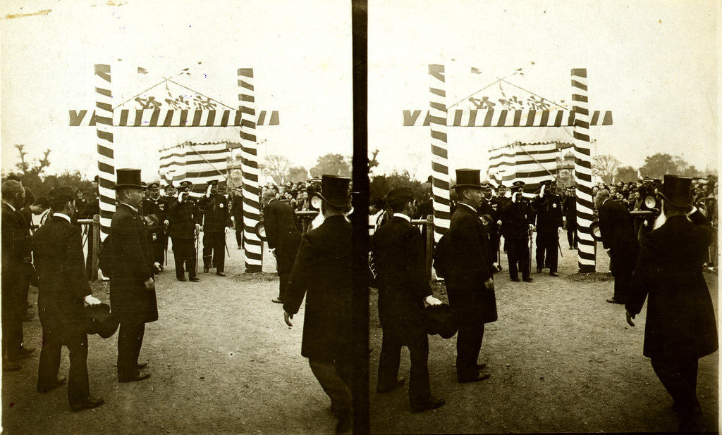 Detail of Admiral Togo and other Japanese naval officers being greeted by government officials by Anonymous