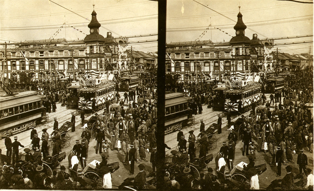Detail of Crowds on a Tokyo street, near the train station(?) by Anonymous
