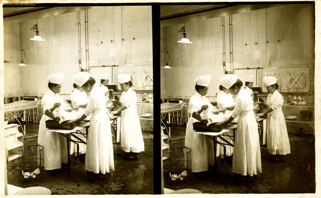 Detail of Japanese nurses attending to a patient in an operating room by Anonymous