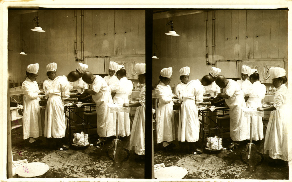Detail of Japanese doctors operating on a patient's wound by Anonymous