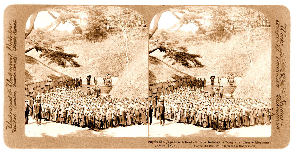 Detail of Pupils of a Japanese school off for a holiday among the cherry blossoms, Tokyo by Anonymous