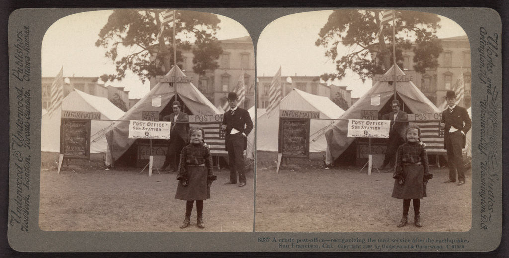 Detail of A crude post office - reorganizing the mail service after the earthquake, San Francisco, California, USA by Anonymous