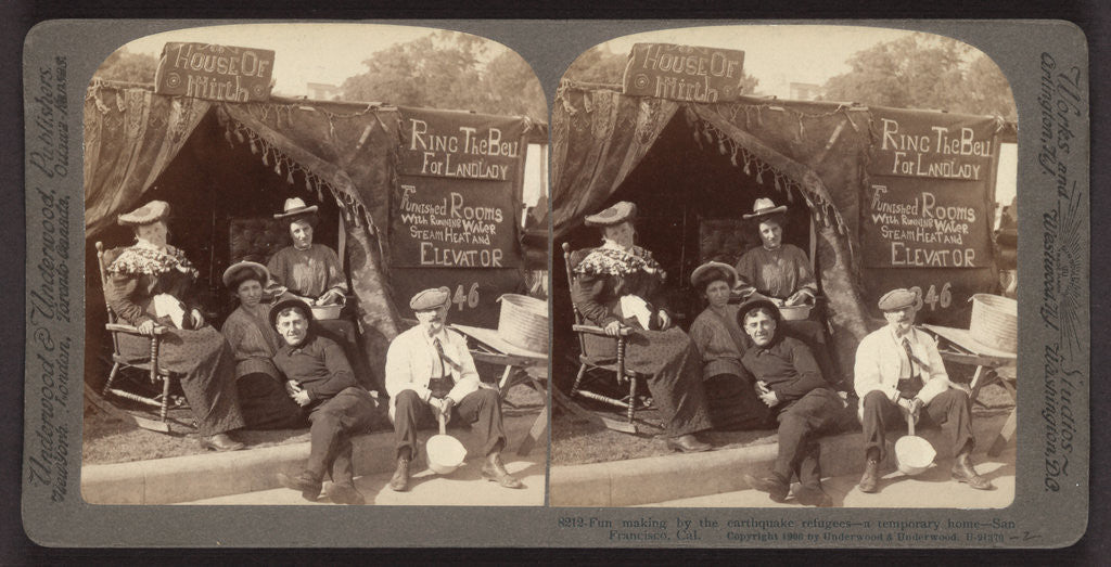 Detail of Fun making by the earthquake refugees - a temporary home, San Francisco, California, USA by Anonymous