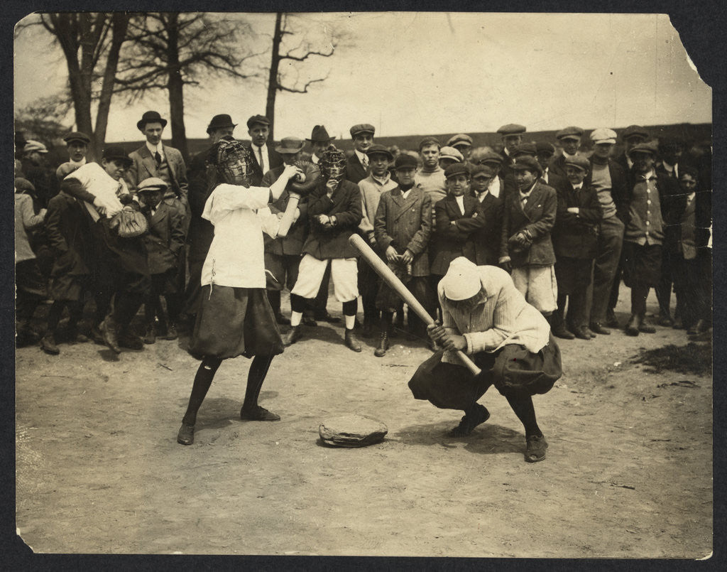 Detail of New York female Giants - Miss McCullum catcher and Miss Ryan at bat, USA by Anonymous