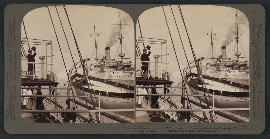 Detail of President Roosevelt on the Mayflower, reviewing the Naval parade off Long Island by Anonymous