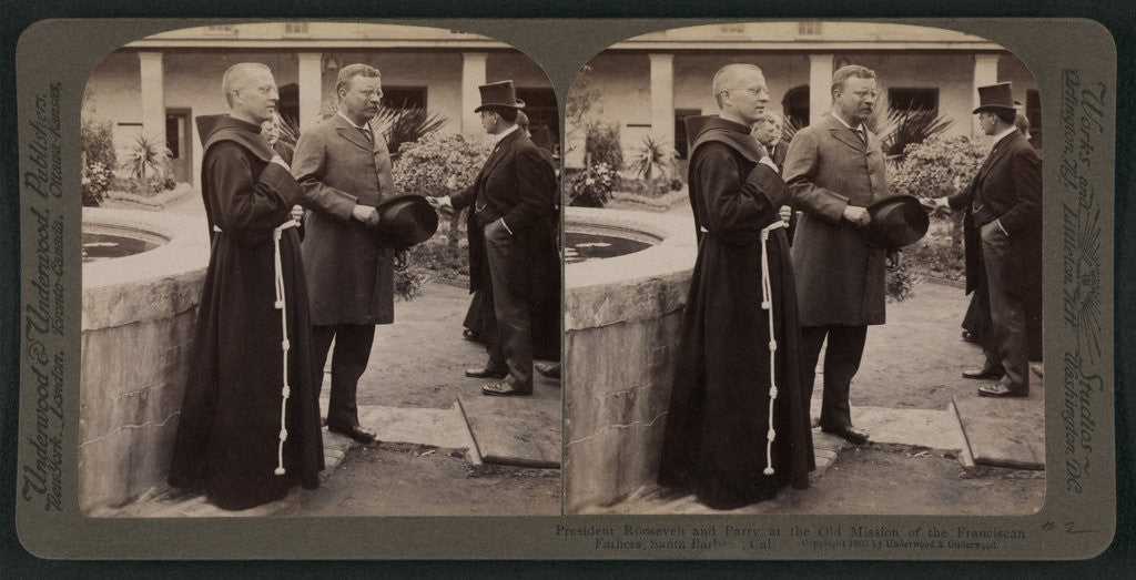 Detail of Theodore Roosevelt and party at the Old Mission of the Franciscan Fathers, Santa Barbara, California by Anonymous