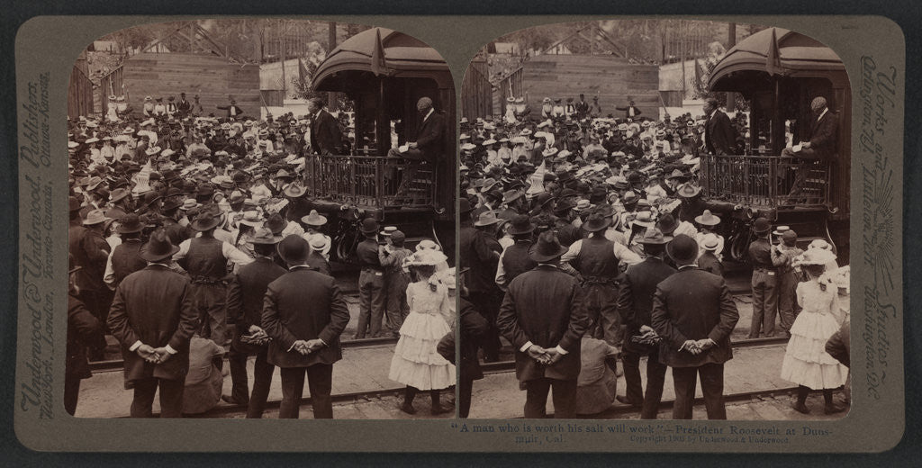 Detail of A man who is worth his salt will work - President Roosevelt at Dunsmuir, Cal by Anonymous