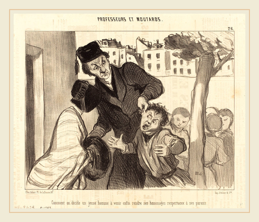 Detail of Comment on décide un jeune homme a venir, 1846 by Honoré Daumier