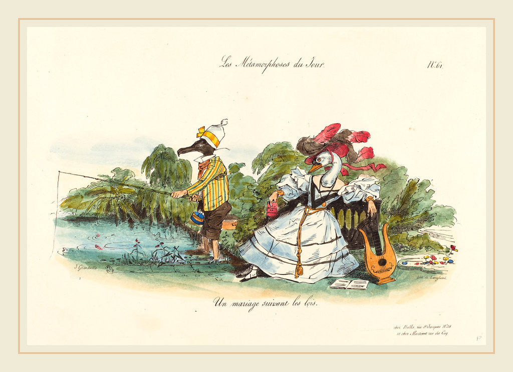 Detail of Metamorphoses of the Day: A Conventional Marriage, 1829 by Jean-Ignace-Isidore Grandville