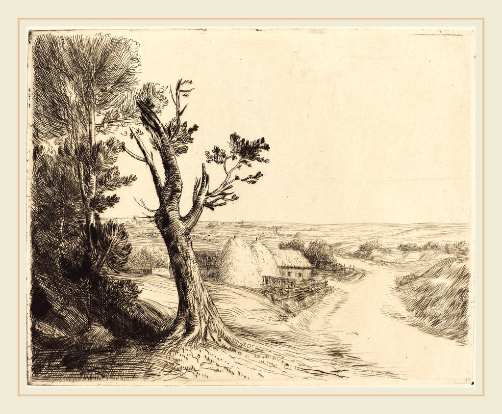 Detail of Landscape with Haystacks by Alphonse Legros