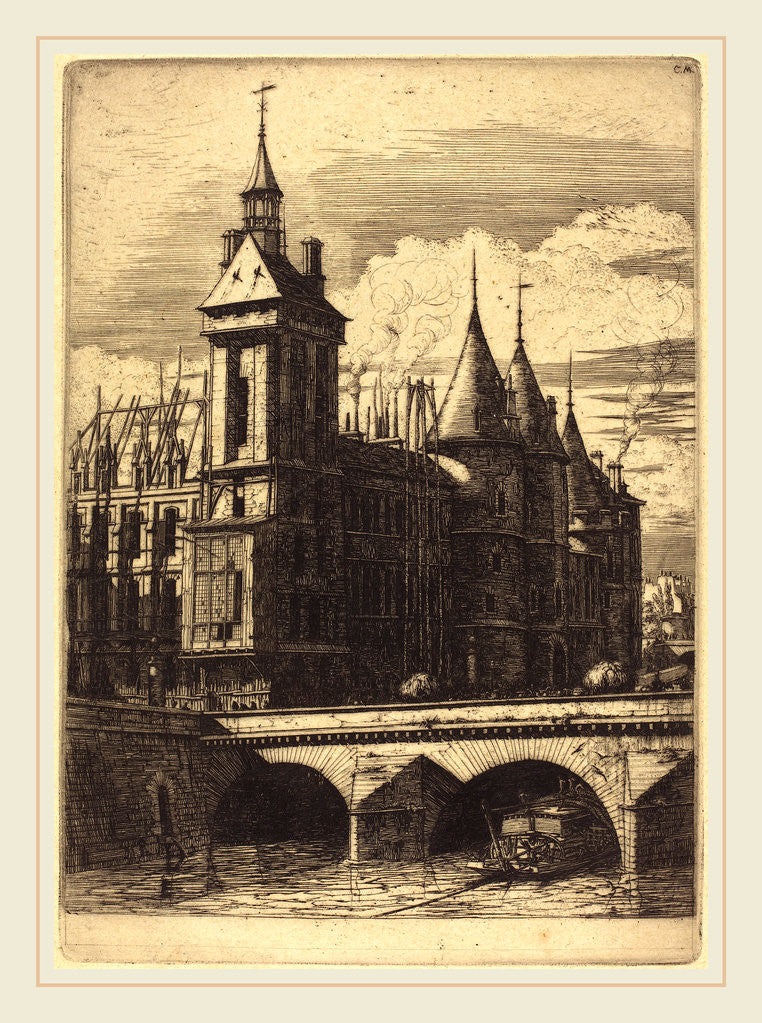 Detail of La Tour de l'Horloge, Paris, 1852 by Charles Meryon
