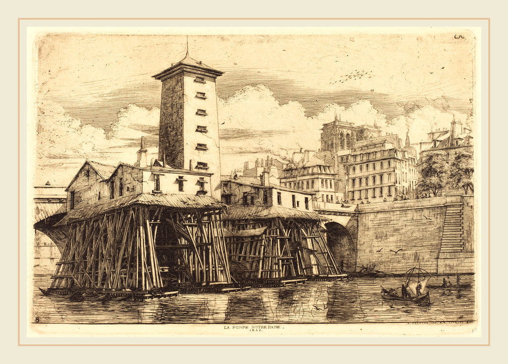 Detail of La Pompe Notre-Dame, Paris, 1852 by Charles Meryon