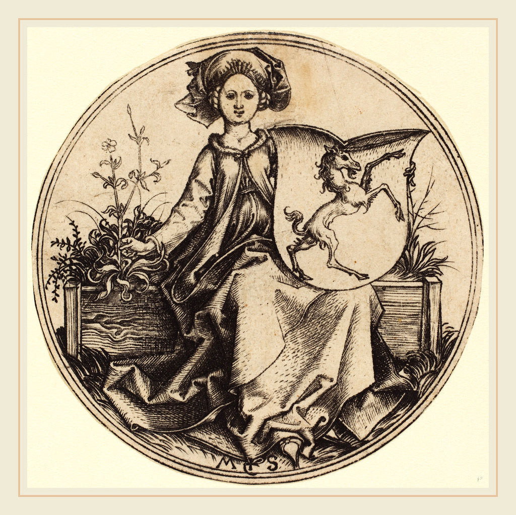 Detail of Shield with Unicorn, Held by Woman by Martin Schongauer