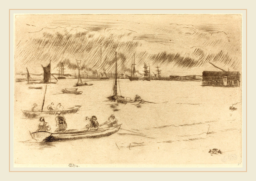 Detail of The Thames Towards Erith, c. 1877 by James McNeill Whistler