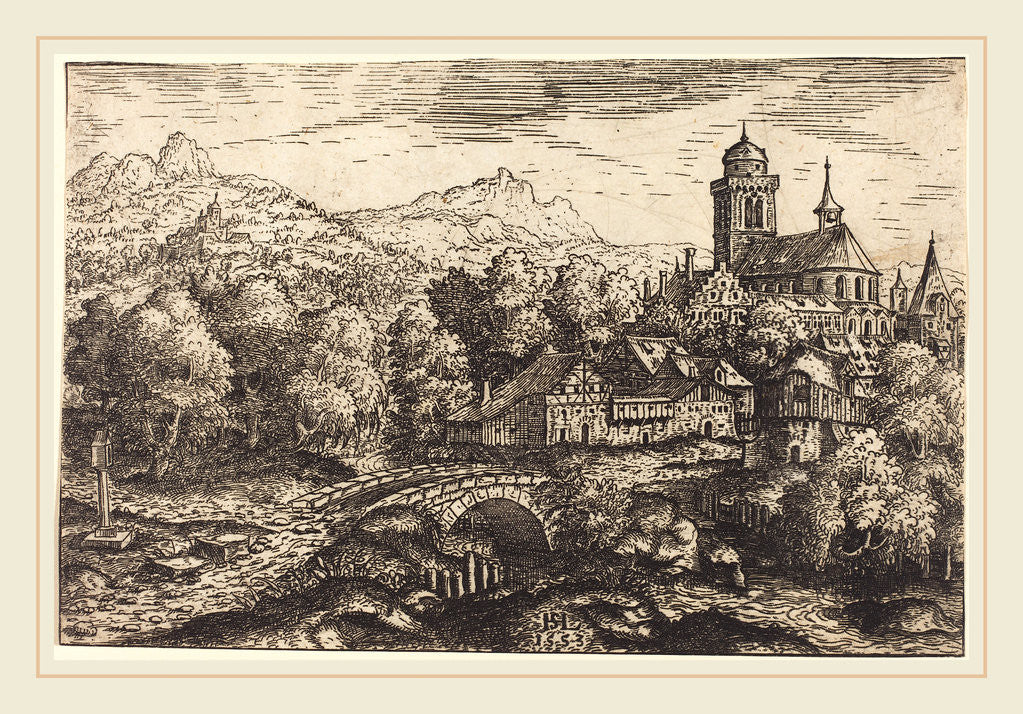 Detail of Mountainous Landscape with a Village, 1553 by Hans Sebald Lautensack