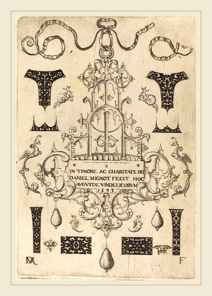 Detail of Title Page: Pendant, Surrounded by Eight Small Studs, 1593 by Daniel Mignot