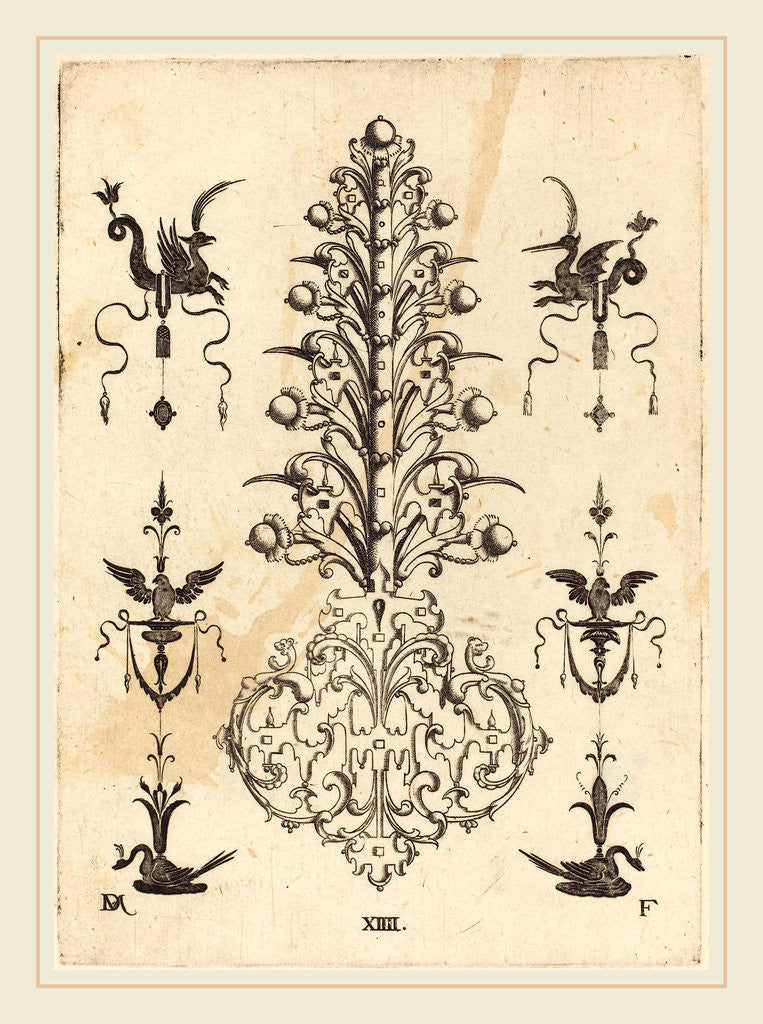 Detail of Hyacinth-Shaped Brooch with Winged Animals at Top and Crouching Swans at Bottom, 1596 by Daniel Mignot